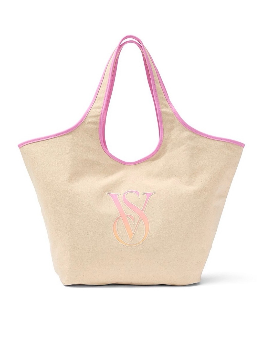 Victoria's Secret Beige Canvas Tote with Pink Trim